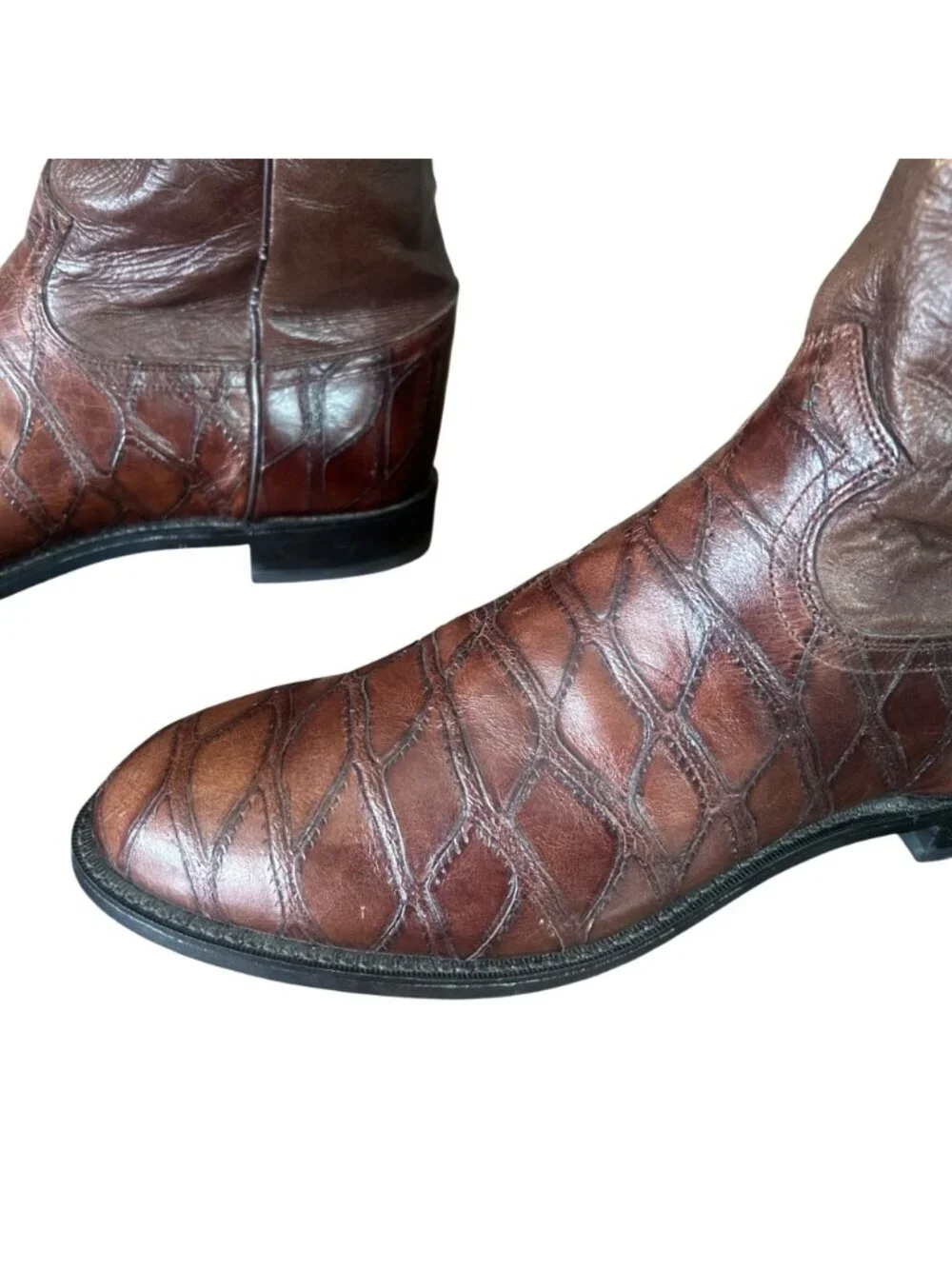 Justin Basics Brown Leather Print Cowboy Boots Mens 11 D